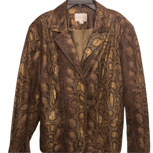 Erin London X-large brown & gold faux snakeskin print blazer - Picture 1 of 11